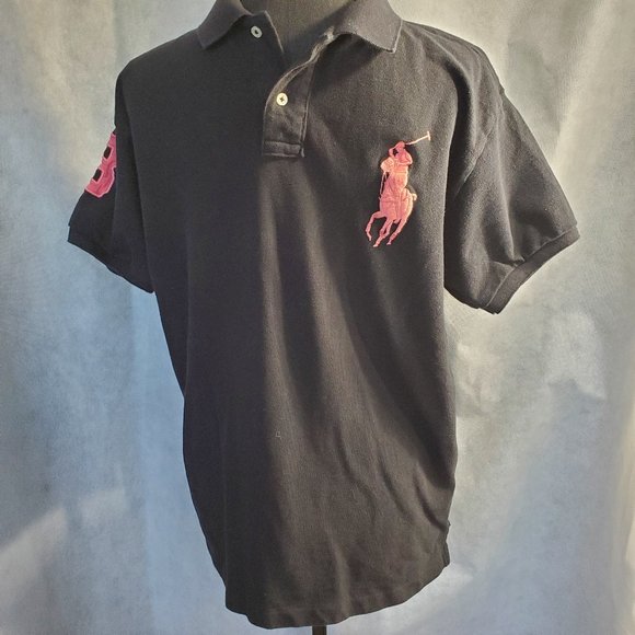 black polo shirt with pink horse